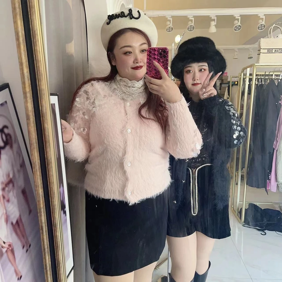 【闪亮亮】钻石家大码定制设计师款钉亮片胖mm毛衣弹力 DMS2247