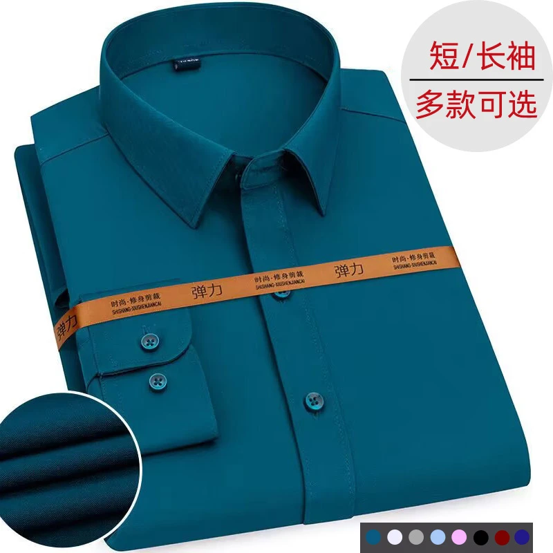 四季翻领春游男士纯色衬衫明星同款商务春游职业修身长袖衬衣男