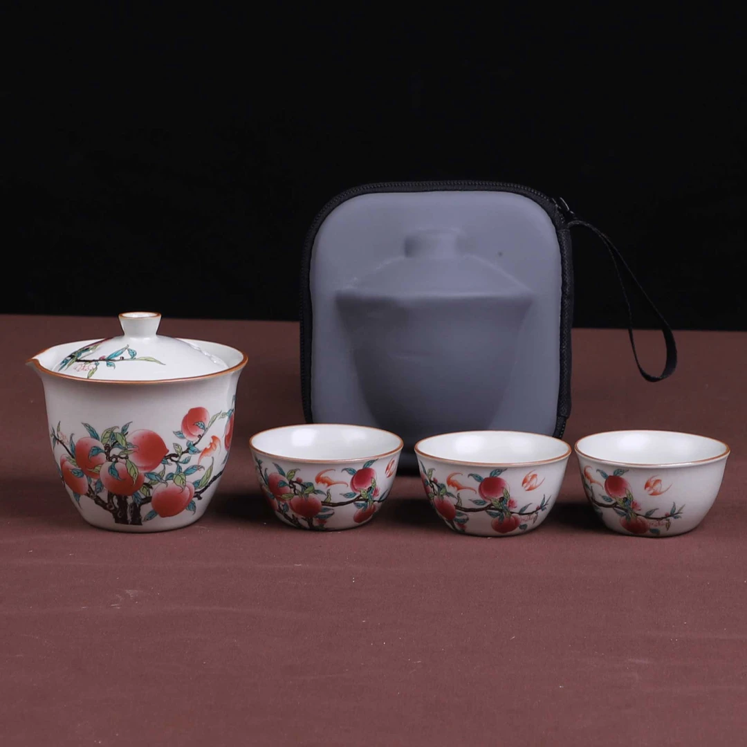 九桃快客旅行茶具户外陶瓷中式主人杯便携式