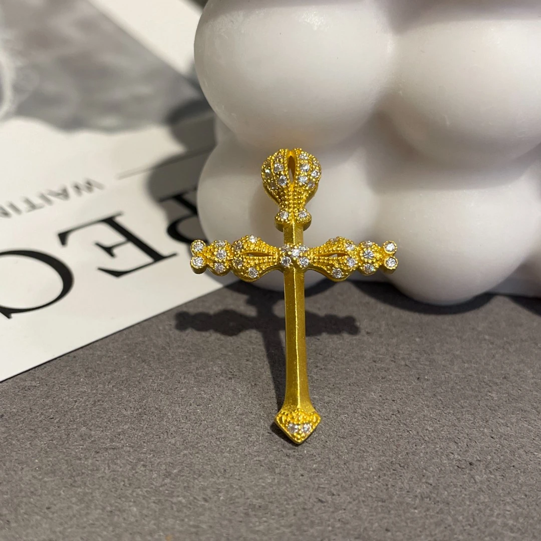 足金999 黄金5G工艺 百搭权杖莫桑吊坠