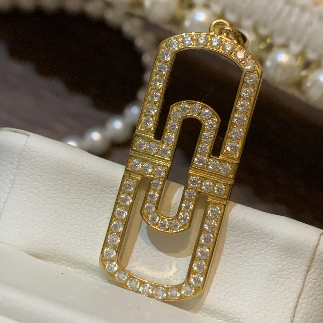 足金999 黄金5G工艺  回形针莫桑吊坠