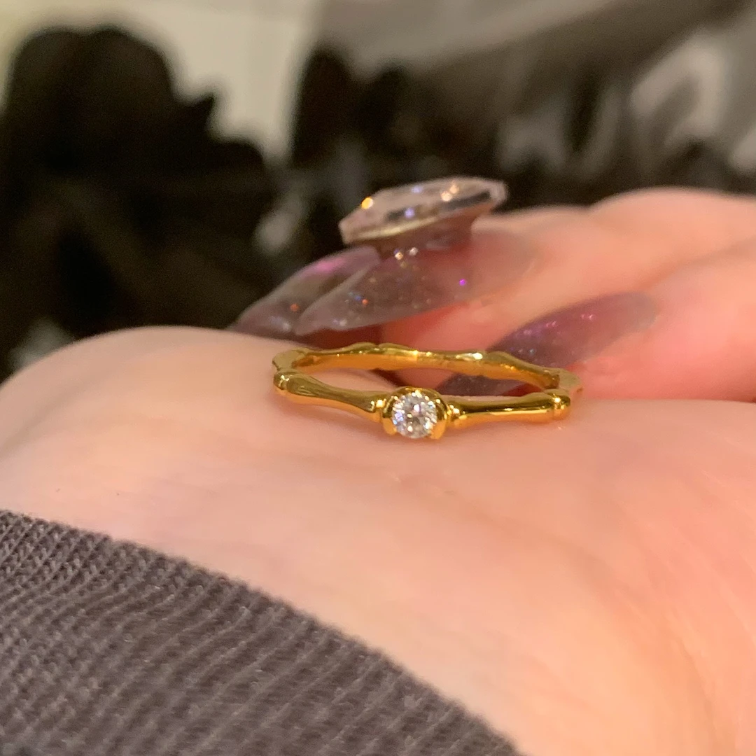 足金999 黄金5G工艺 竹节单钻莫桑戒指