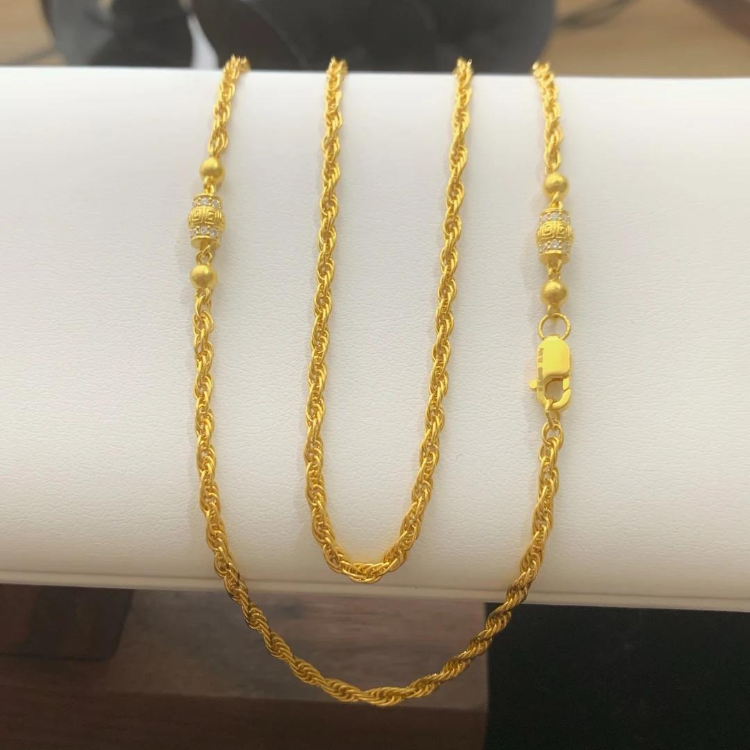 足金999 黄金5G工艺 桶珠麻花万能链