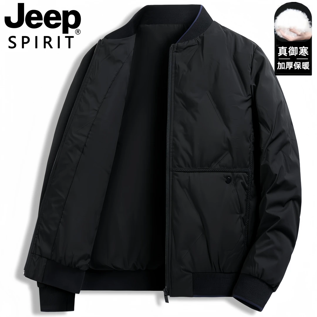 Jeep吉普时尚冬季款夹克加厚男士羽服爸爸装商务新款韩版丝绒外套