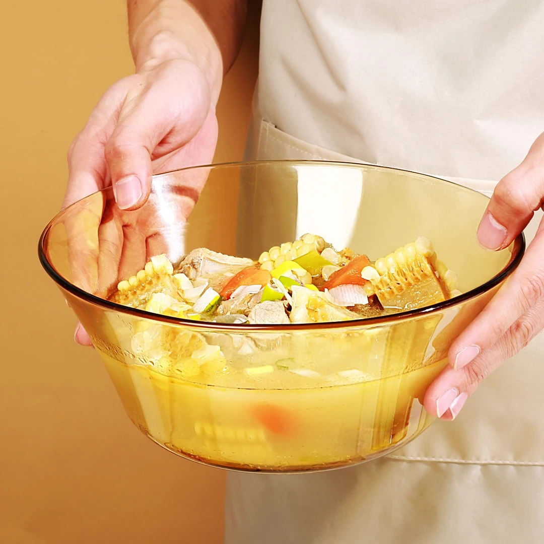 4-243琥珀 大号玻璃汤碗 家用碗高级感沙拉碗饭碗高颜值餐具23cm