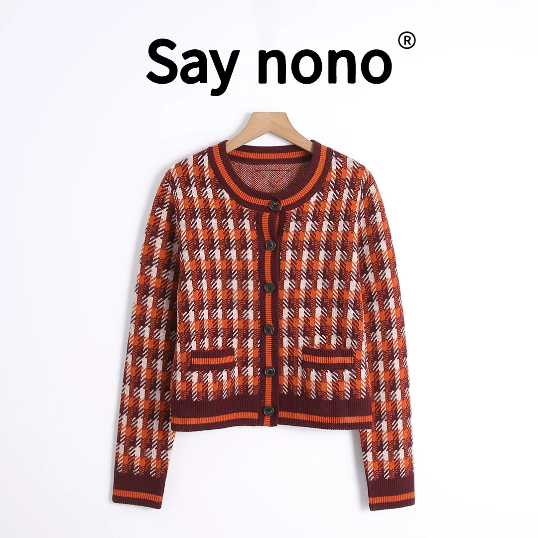 懒猫nono│Saynono 26支全羊毛纱线圆领单排扣小香风开衫 -T24400