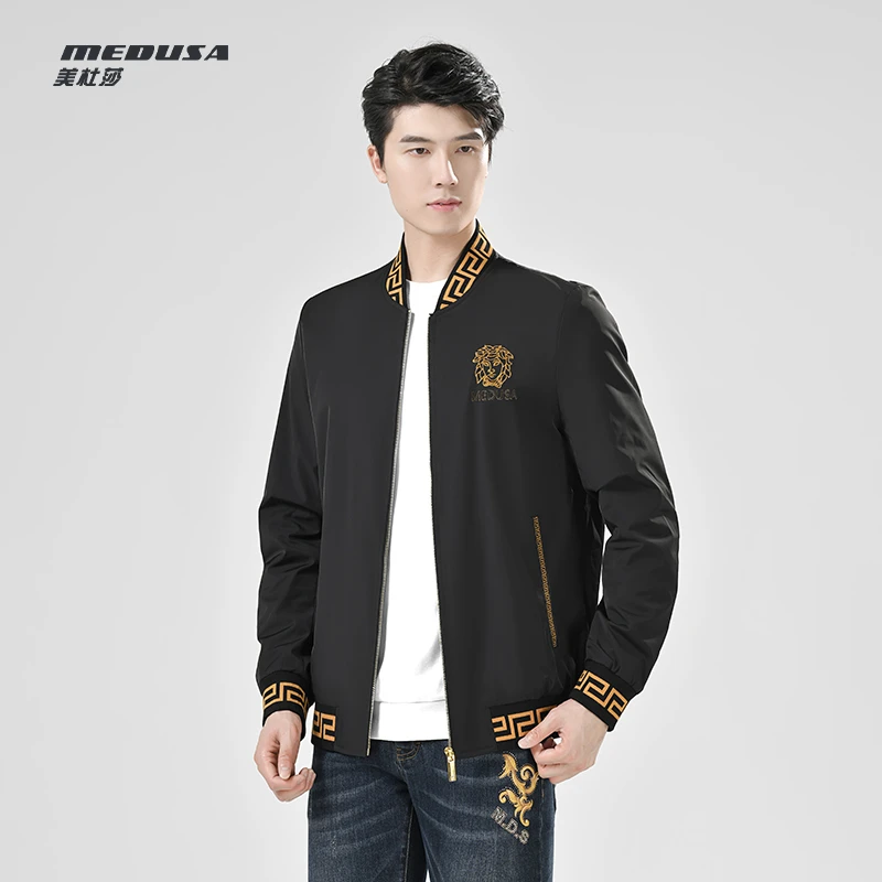 美杜莎男士新款秋季夹克潮流时尚商务休闲刺绣亮片男子外套 6151