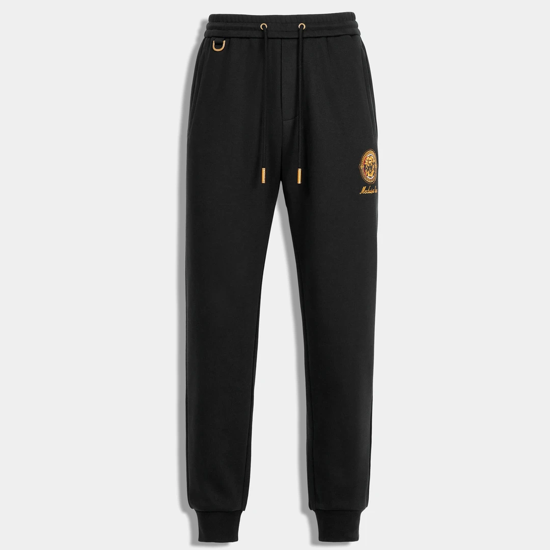 MeduSa/美杜莎男士休闲裤秋季新款刺绣时尚百搭黑色运动裤子24558