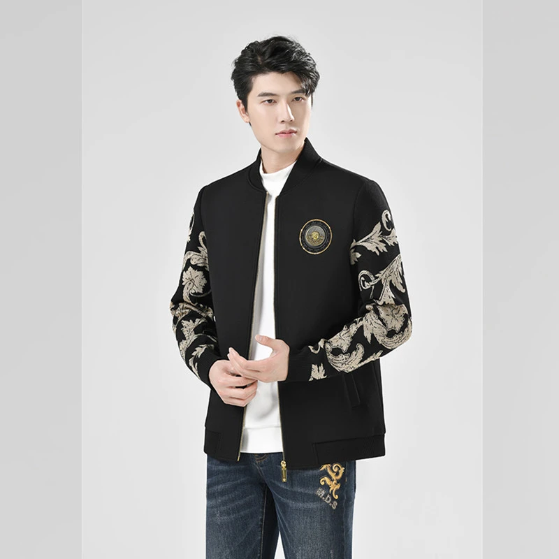 MeduSa/美杜莎男士新款秋季夹克潮流男子商务休闲印花外套 8897