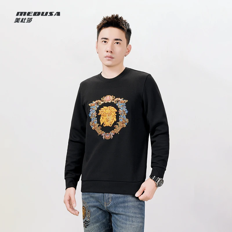 MeduSa/美杜莎男士秋冬新款休闲长袖打底衫刺绣亮片卫衣男23151
