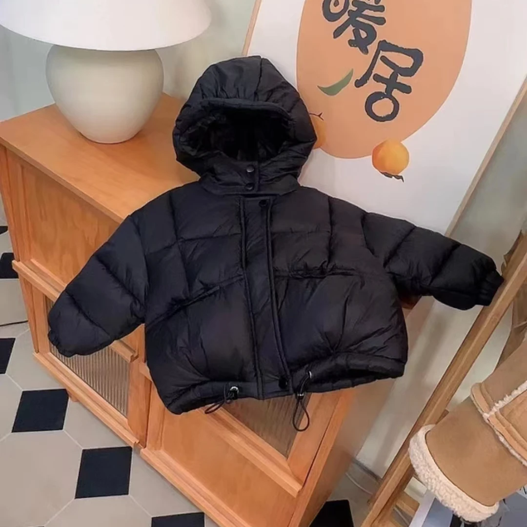 2024年儿童新品潮流连帽加厚棉衣棉内胆秋冬冬季儿童保暖纯色