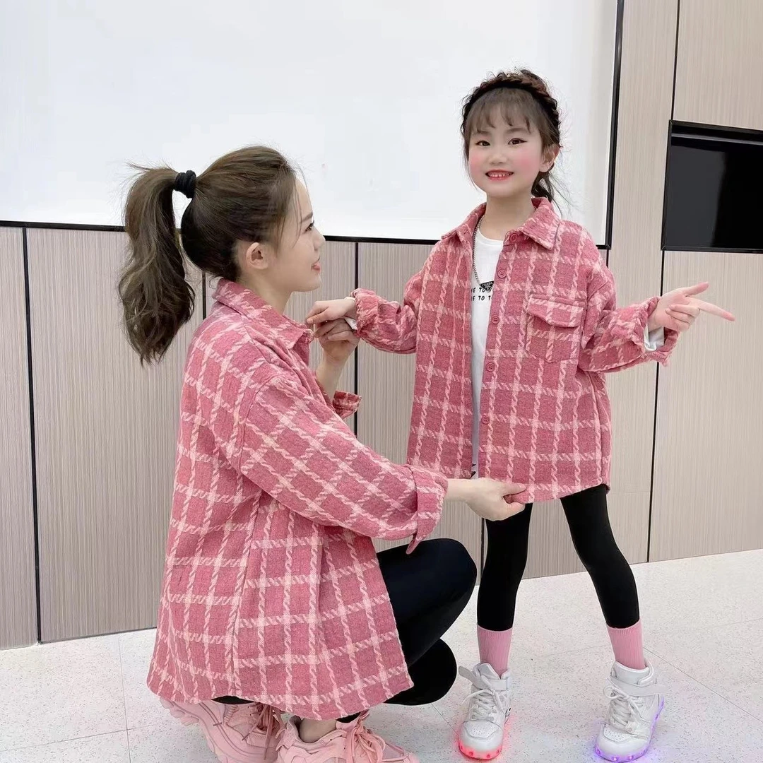 （亲子装）女童春秋衬衫炸街格子百搭外套女孩中大童时髦上衣潮