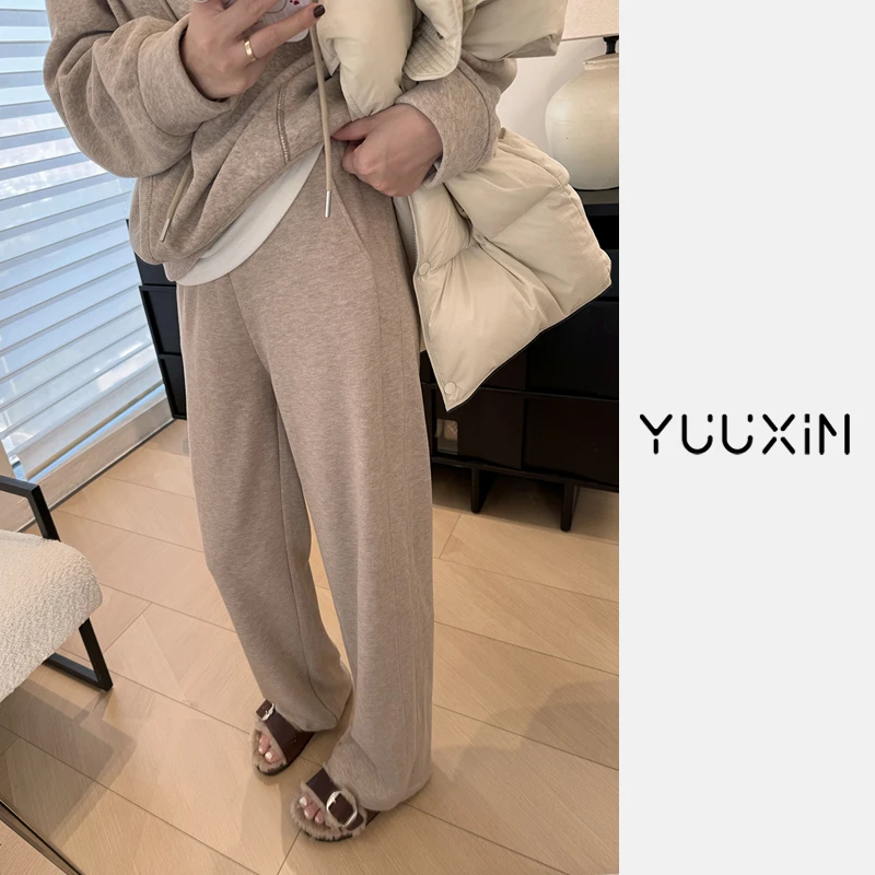 YUUXIN/辛辛家【舒适区~】秋冬季宽松高腰加绒长裤直筒卫裤阔腿裤X
