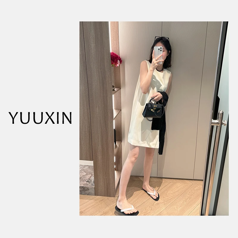 【YUUXIN】月光连衣裙~夏季简约圆领垂坠高级感无袖显瘦背心裙Ｘ