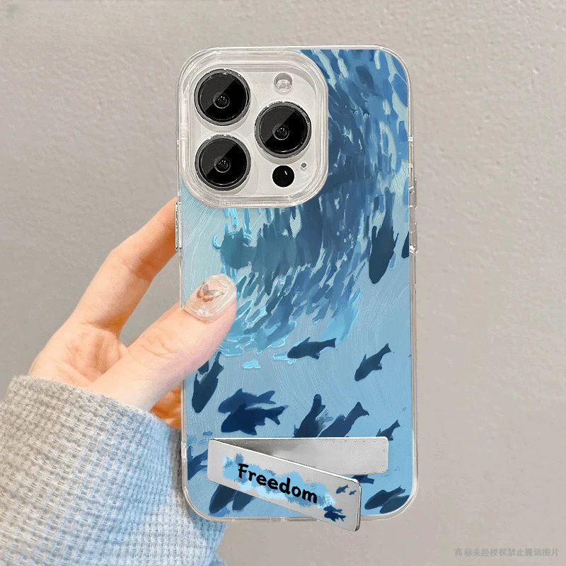 卡通深海鱼群适用华为oppo荣耀vivo小米苹果14手机壳15潮11支架12