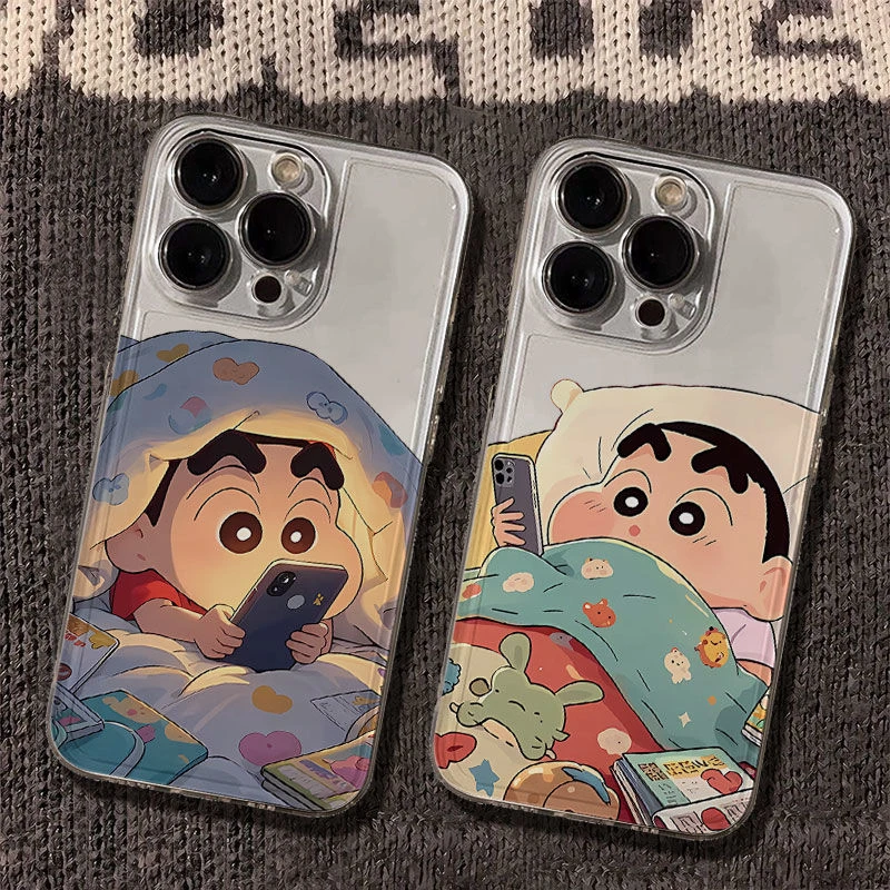睡觉蜡笔小新适用华为oppo荣耀vivo小米苹果14手机壳iPhone15透明