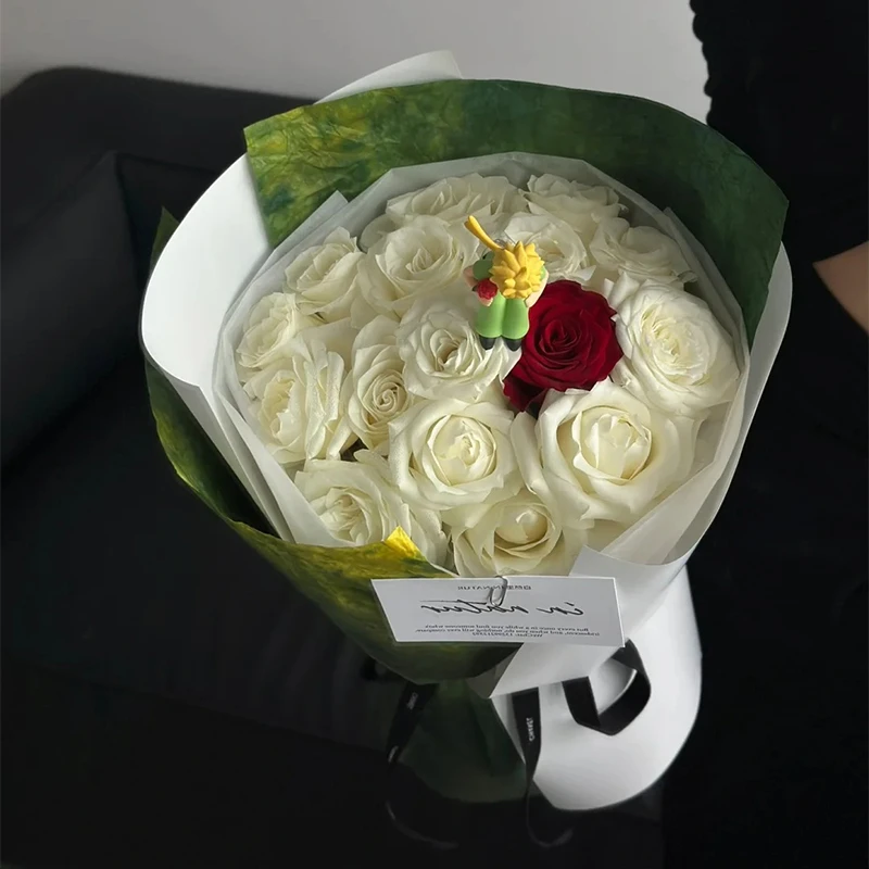 小王子花束包装纸平面水磨石纹纸黄绿渐变色包花纸花艺用品材料