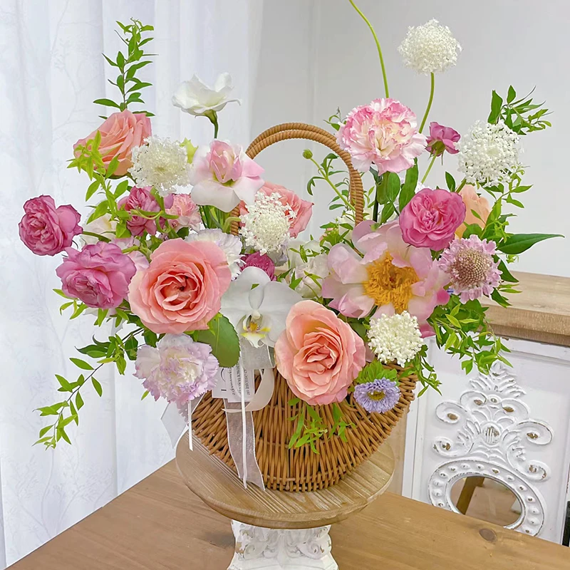 【直播】花篮插花手提篮子手工编织藤编竹编插花篮花店花艺材料筐