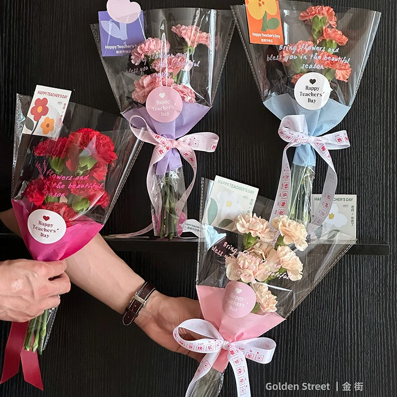 时霏甜甜圈糖果色小花束套袋半透明袋子鲜花包装纸材料