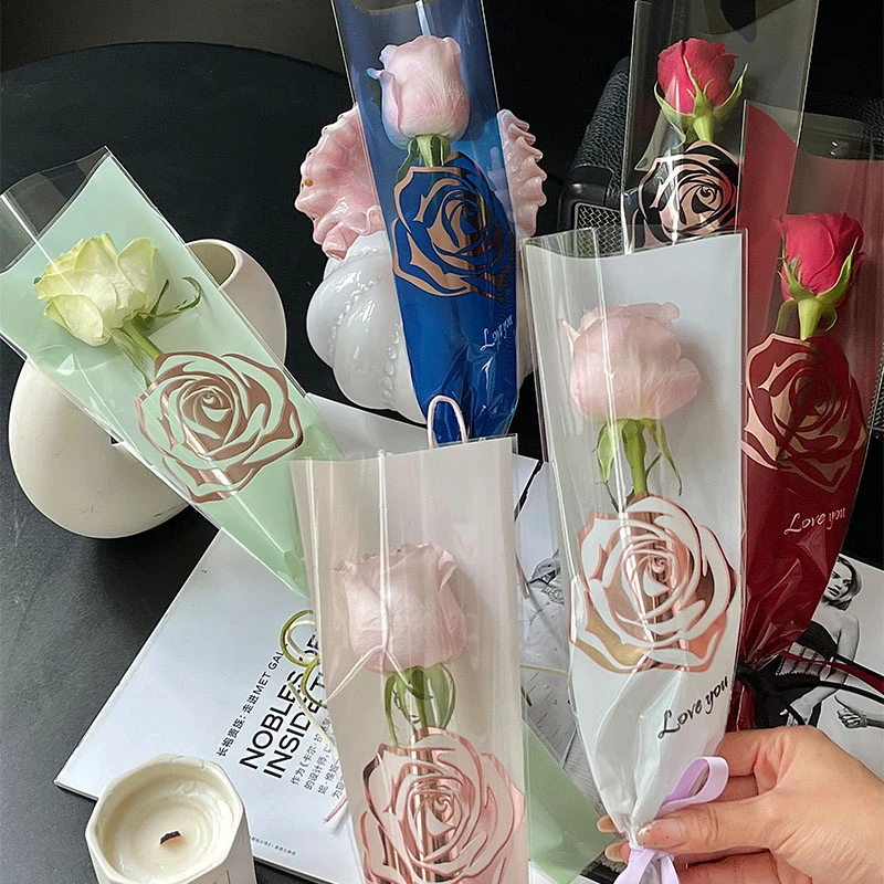 教师节金玫瑰花束包装单支袋送老师简装opp防水膜单只鲜花礼品袋