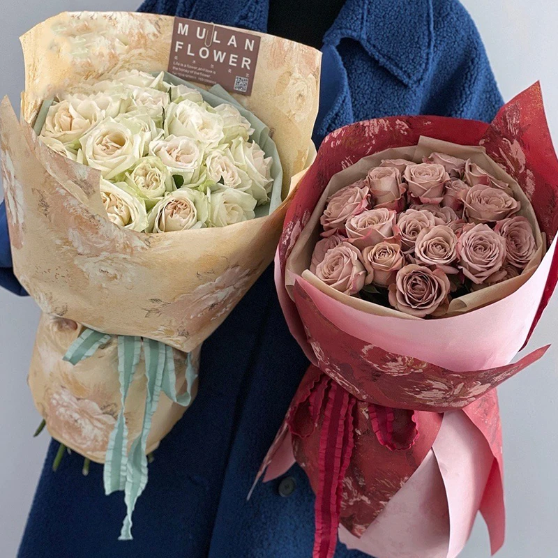 时霏花衣裳新款梦境花园玫瑰包装纸俄罗斯圆形花束材料纸油画纸质