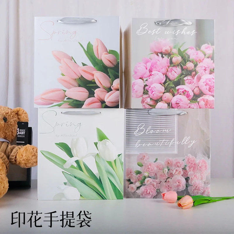 花束印花手提袋 防水鲜花礼品包装手提袋花店用品资材