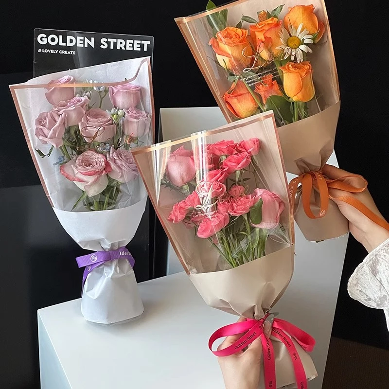 【直播专享】节烫金love多支花束包装袋牛皮单支玫瑰花艺资材