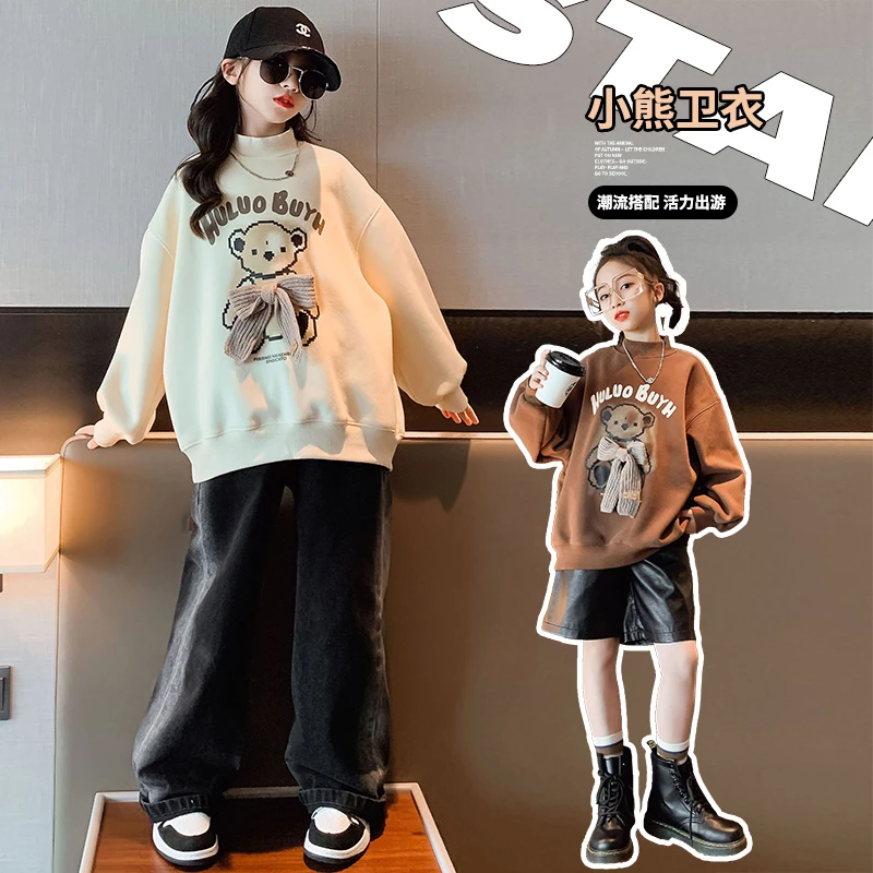 女童蝴蝶结熊加绒卫衣