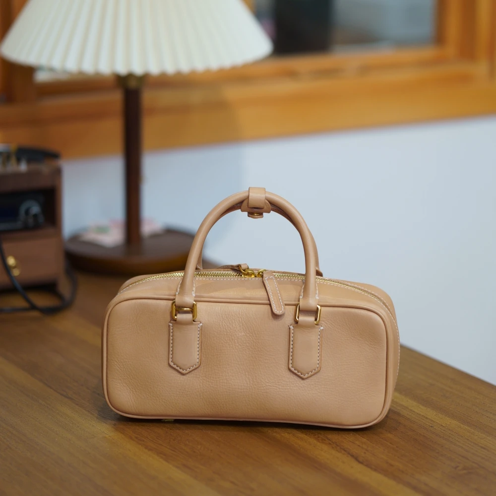 手提法棍包mbox植鞣牛皮手提斜挎包真皮复古背包时尚休闲百搭女士