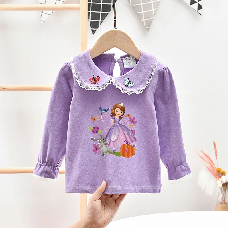 宝宝春秋款打底衫女童桃心T恤女宝宝长袖女童娃娃领绣花上衣洋气