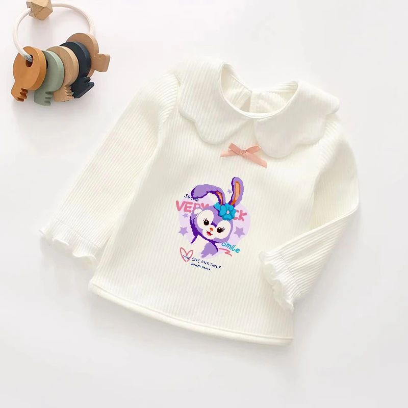 童装秋衣女童长袖T恤棉宝宝白色打底衫春秋儿童娃娃领上衣洋气