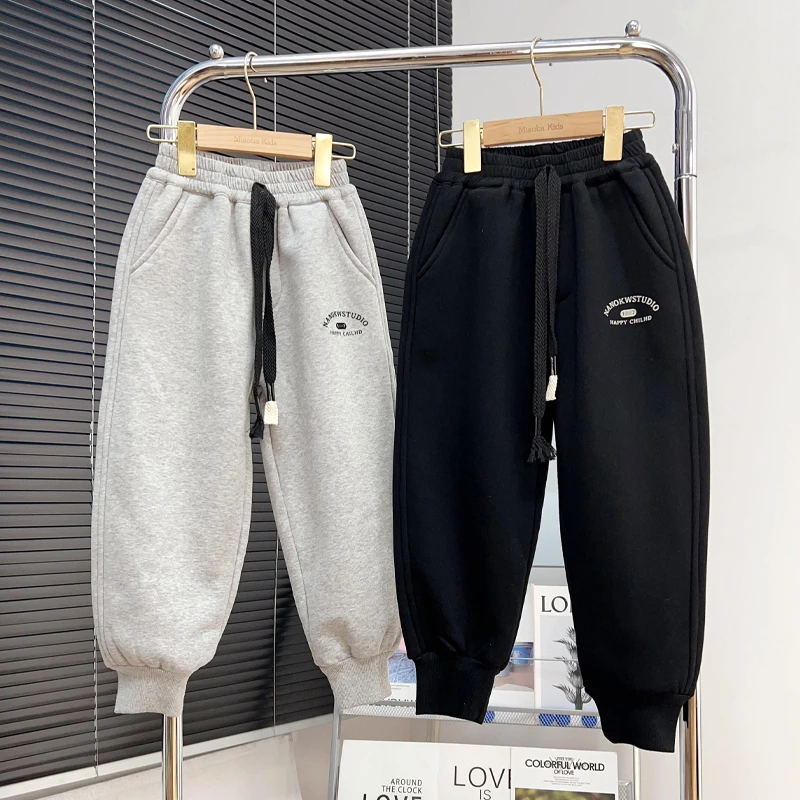 男童加绒裤子2023冬季中大童加厚保暖卫裤韩版儿童一体绒针织裤潮