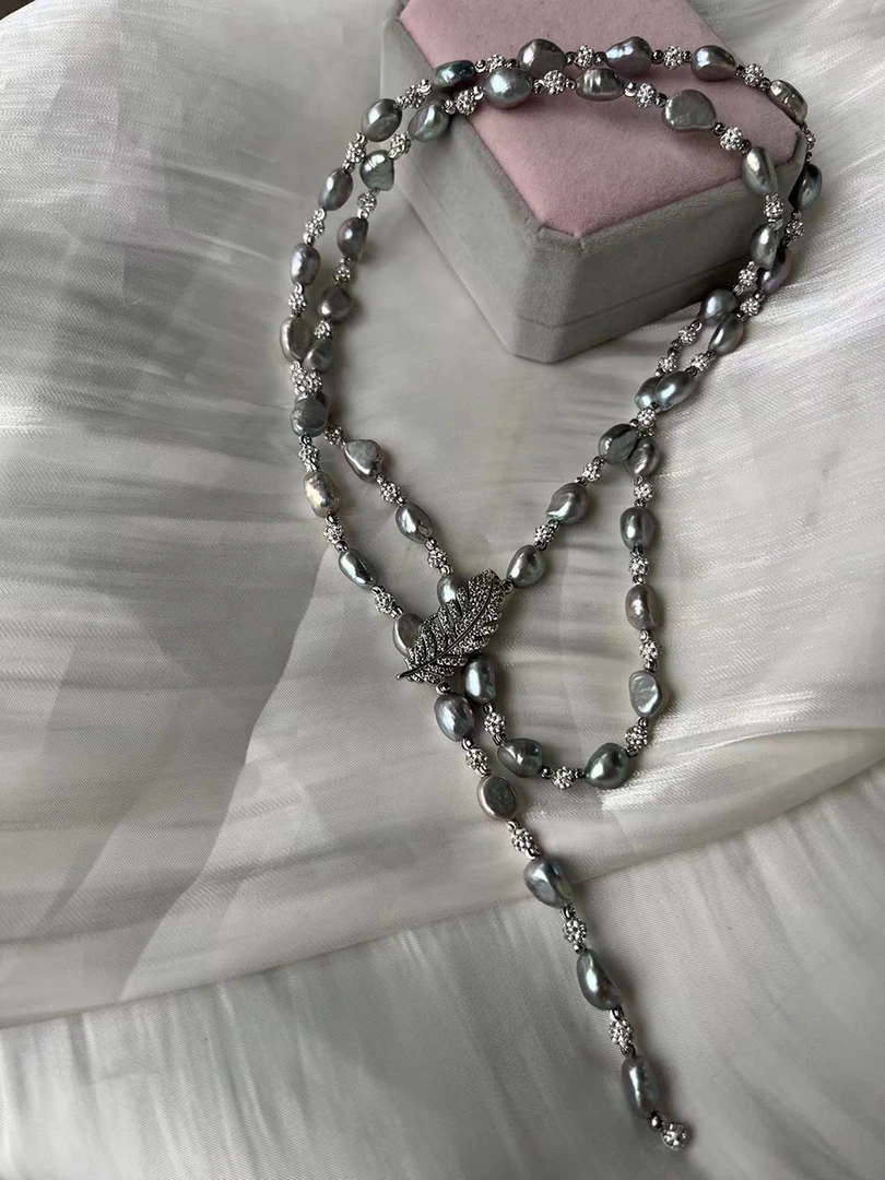 合金项链 秋冬必备 双层珠珠毛衣链