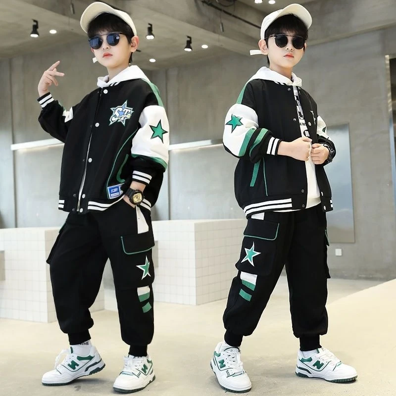 男童春秋套装2023新款中大童儿童棒球服外套休闲两件套洋气炸街套