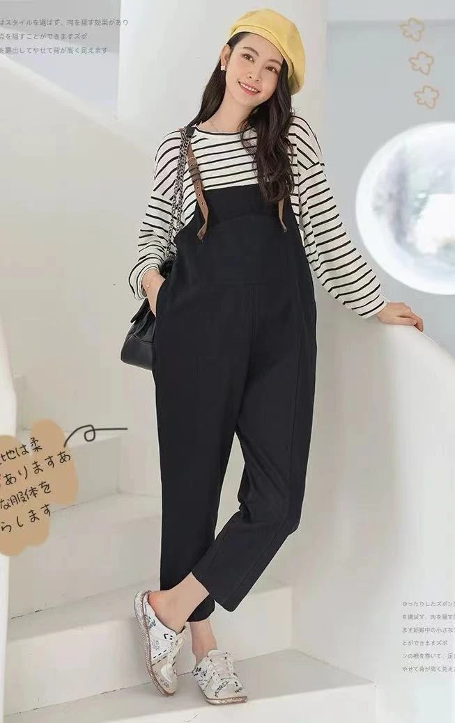 大码孕妇2024新款高弹牛仔背带裤百搭休闲宽松洋气背带裤65183