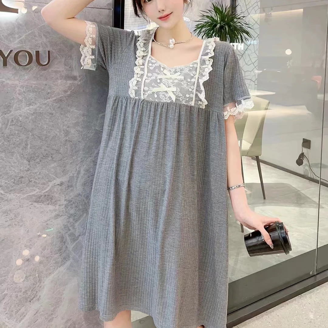 大码孕妇产前产后哺乳夏季家居服法式公主新款睡衣裙吸汗透气1260