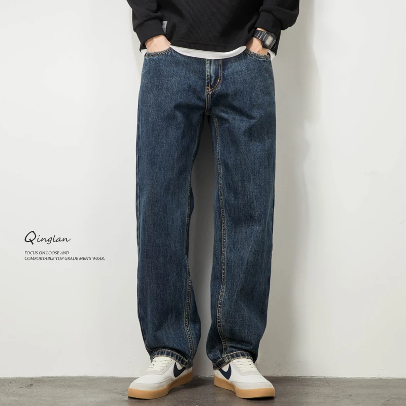 原色水洗牛仔裤男直筒宽松美式复古秋季裤子潮牌休闲痞帅秋冬款