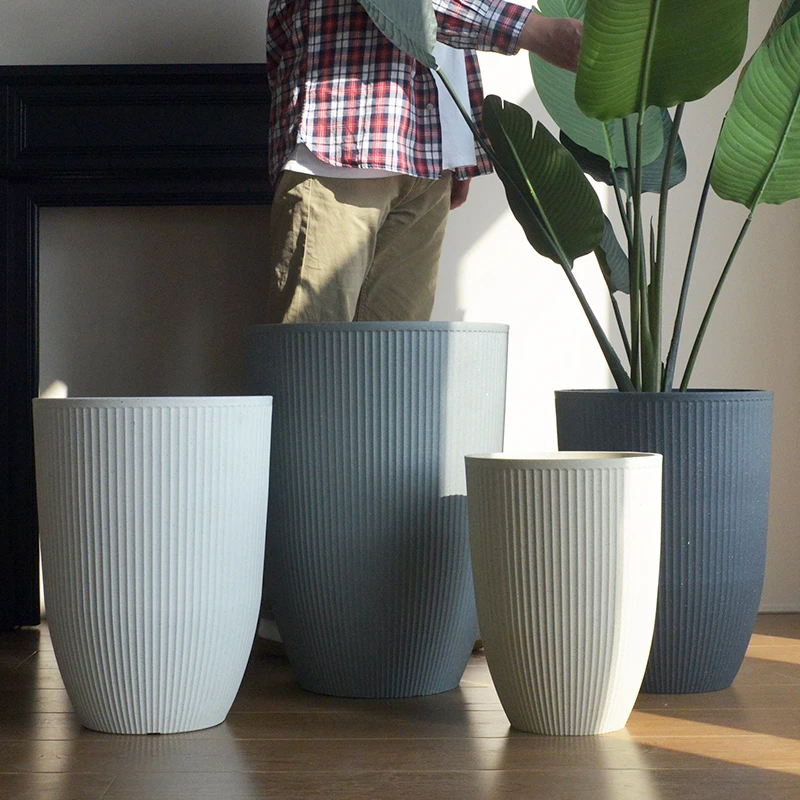 家用花盆极简家居客厅阳台落地大号龟背竹塑料花盆树脂大口径花盆