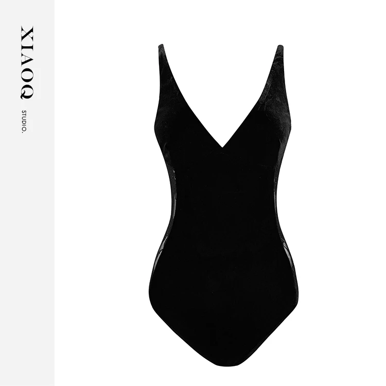 【小Q家】81549高级哑光感丝绒V领蕾丝无袖打底内搭连体吊带背心T