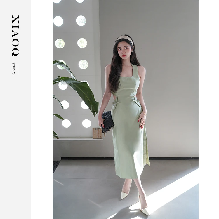 【小Q家】8359高级精致泰式设计感蝴蝶结露背小礼裙连衣裙T