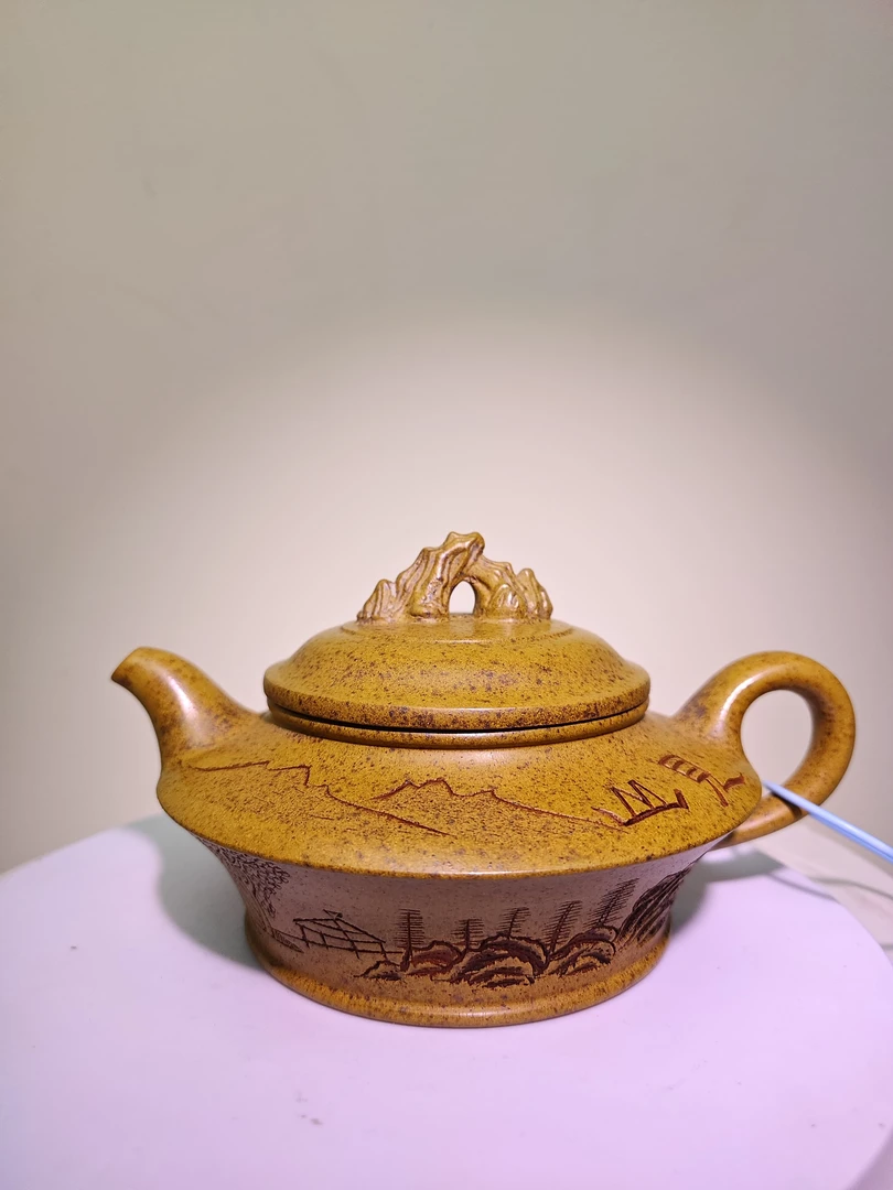 宜兴柴烧 观山太湖石虚扁紫砂壶