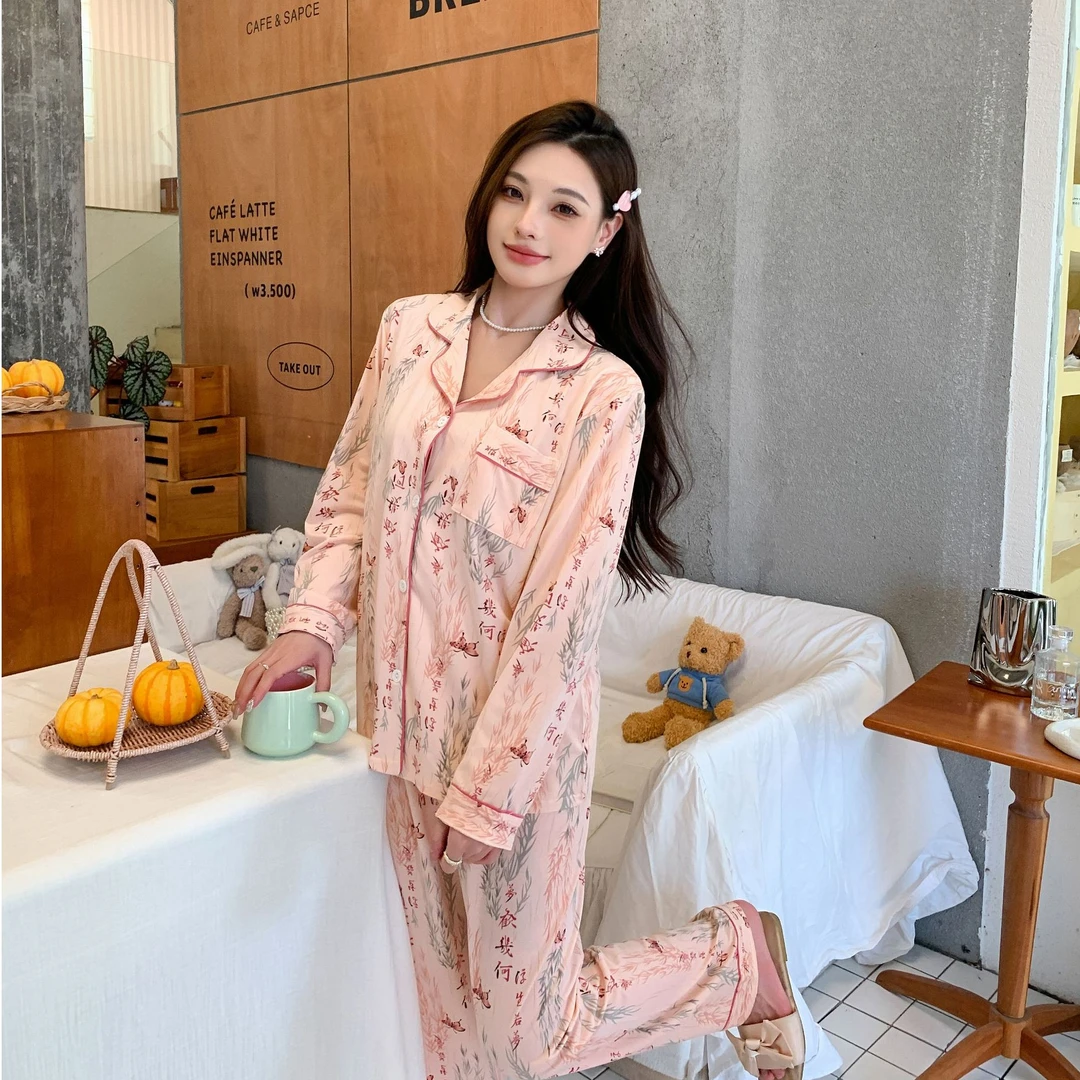 睡衣女秋冬款开衫睡衣套装家居服