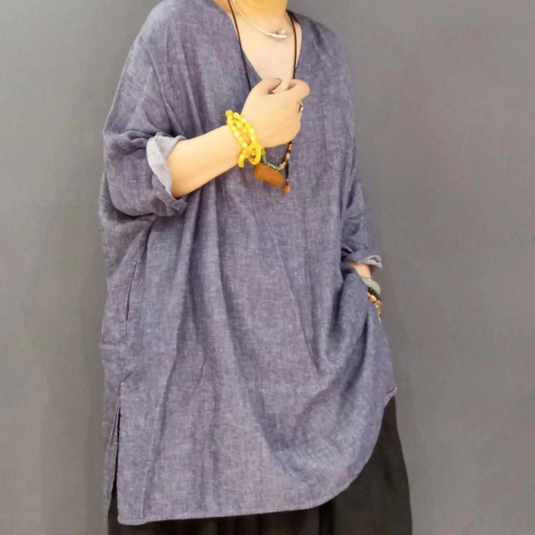 棉麻牛仔蓝上衣 (衣长88 胸围155 可以穿180斤)