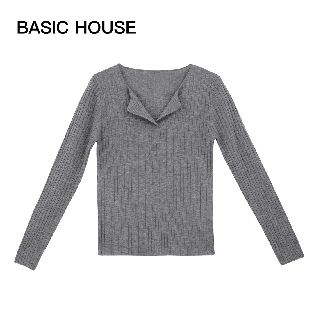 Basic House/百家好2023秋季纯羊毛休闲百搭针织衫B0823B50192