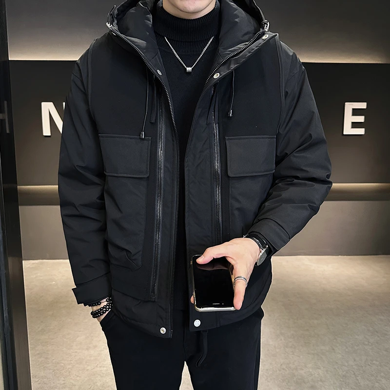 冬季户外工装羽绒服男士潮牌2023新款潮流帅气连帽冲锋衣冬装外套