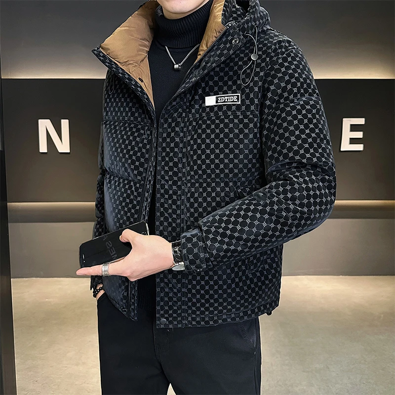 高端免洗皮羽绒服男潮牌冬季装2024新款潮流痞帅男士加厚连帽外套