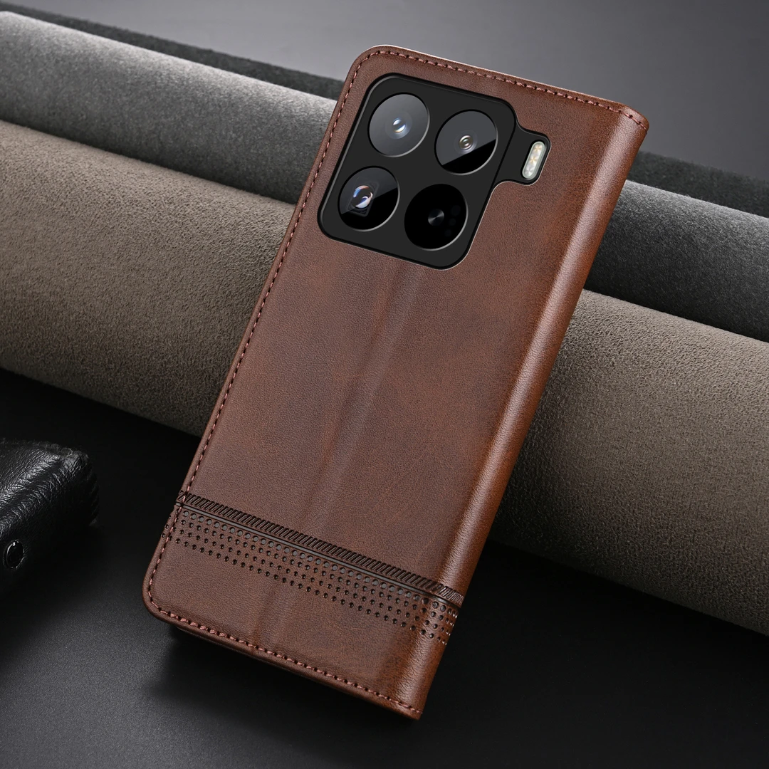 【高档牛纹+磁吸翻盖皮套】适用小米15Pro手机壳商务全包防摔