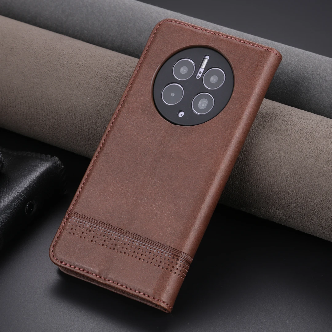 【高档牛纹+磁吸翻盖皮套】适用华为Mate50Pro手机壳商务全包防摔