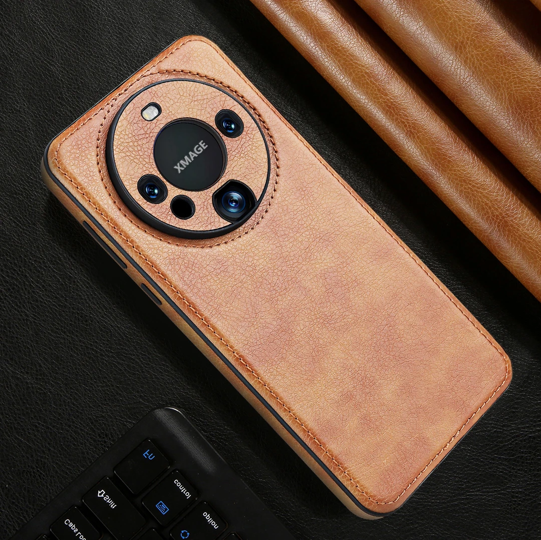 【高档皮革+镜头全包】适用于华为Mate60手机壳防摔牛皮纹商务