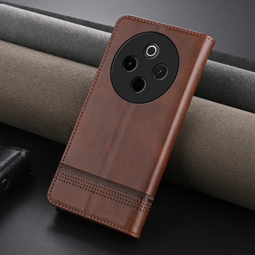 【高档牛纹+磁吸翻盖皮套】适用vivoY300Pro手机壳商务+全包防摔